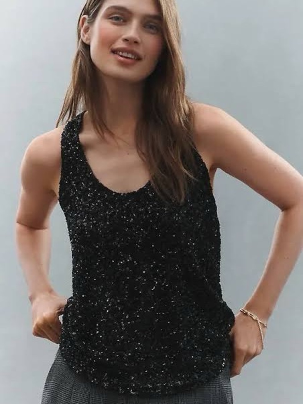By Anthropologie Slouchy Sequin Scoop Tank